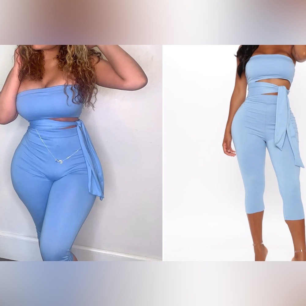 NWT baby blue 2 piece tube top/capri set